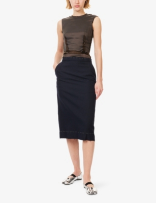 Maison Margiela Womens  Contrast Sleeveless Woven Midi Dress In Black