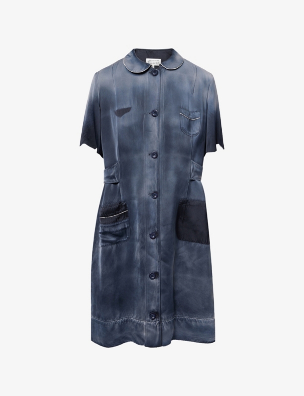 Peter Pan-Collar Sun-Faded Woven Midi Dress