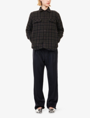 Maison Margiela Womens Anthracite Brown Check Check-print Regular-fit Wool Shirt In Brown