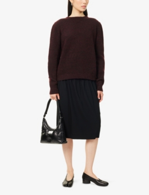 Maison Margiela Dropped Shoulder Burgundy Wool Sweater With Ribbed Details In Brown