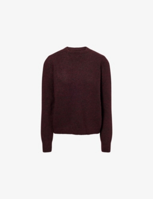 Maison Margiela Dropped Shoulder Burgundy Wool Sweater With Ribbed Details In Brown
