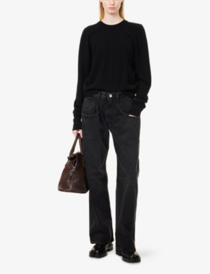 Maison Margiela Womens  Contrast-insert Straight-leg Denim Jeans In Black