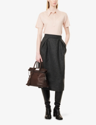 Maison Margiela Womens  Short-sleeve Logo-embroidered Stretch-woven Polo Shirt In Pink