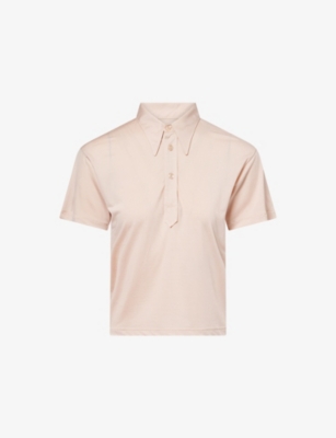 Maison Margiela Womens  Short-sleeve Logo-embroidered Stretch-woven Polo Shirt In Pink