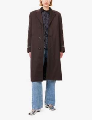 Maison Margiela Womens Dark Brown Relaxed-fit Notch-lapels Wool Coat In Brown