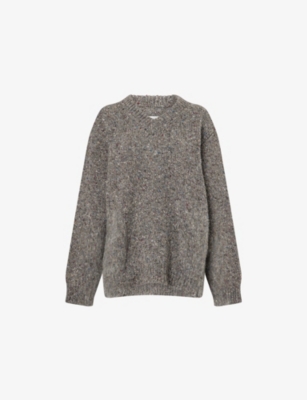 Maison Margiela Womens Grey V-neck Oversized-fit Virgin-wool Jumper Xs In White