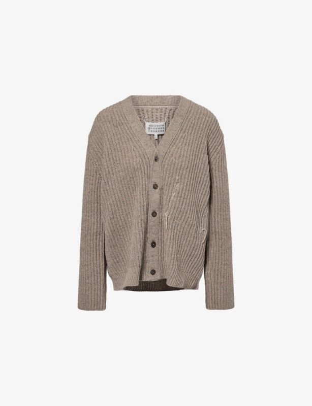 V-Neck Knitted Wool and Cotton-Blend Cardigan