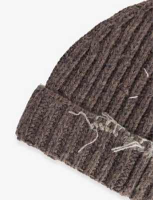 Maison Margiela Womens Brown Signature-stitch Ribbed Wool-blend Beanie Hat In Brown