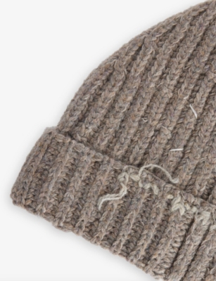 Maison Margiela Womens Walnut Signature-stitch Ribbed Wool-blend Beanie Hat In Brown