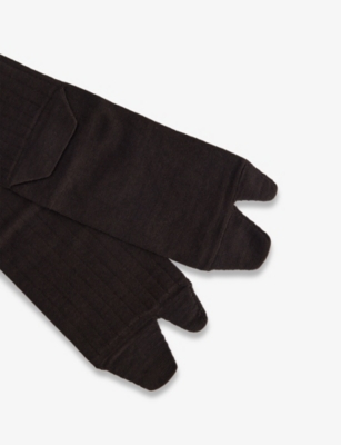 Maison Margiela Womens Dark Brown Tabi Wool-blend Bootleg Socks In Brown