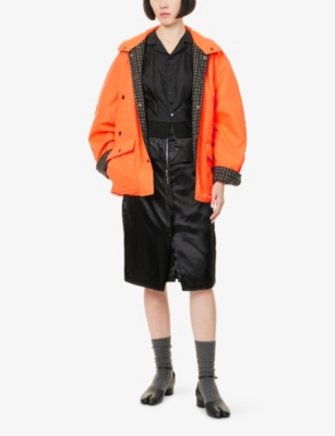 Maison Margiela Womens Orange Fluo Black Check Relaxed-fit Buttoned-collar Woven Jacket In Orange