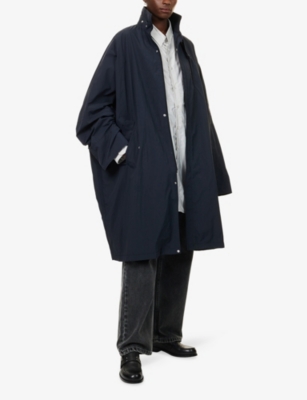 Maison Margiela Womens Black High-neck Oversized Woven Trench Coat In Blue