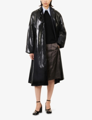 Maison Margiela Womens Black Pointed-collar Foil-printed Trench Coat In Black