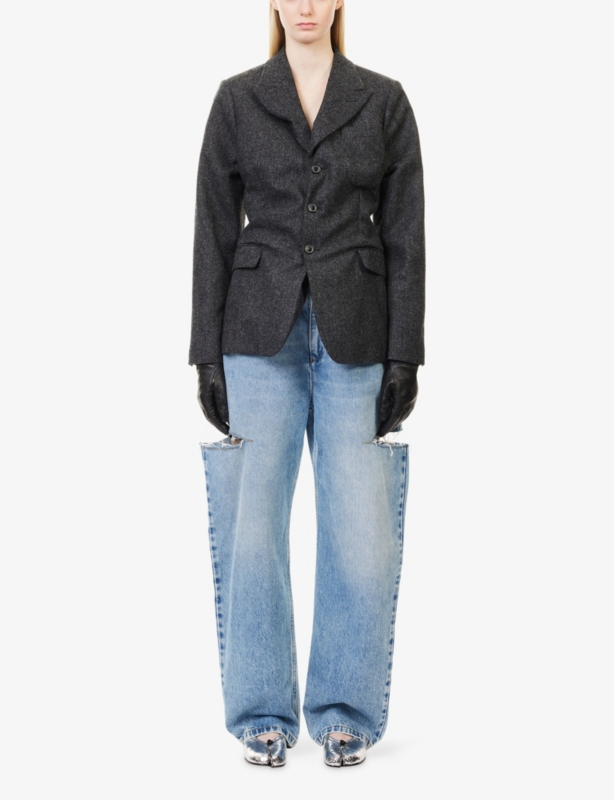 Shrunken Peak-Lapel Wool Blazer