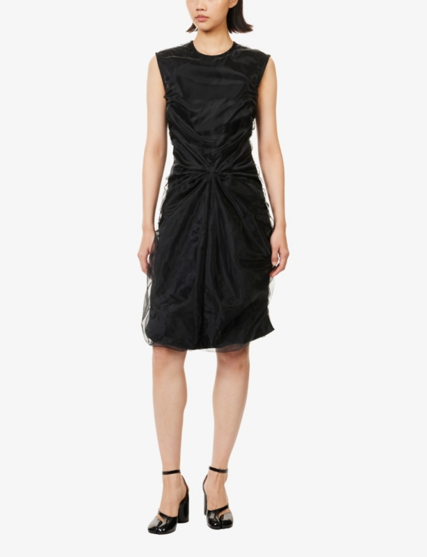 Sleeveless Gathered Organza Midi Dress