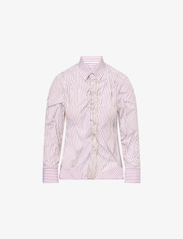 Stripe-Print Layered-Tulle Cotton Shirt