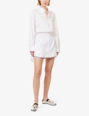 Maison Margiela Womens  Contrast-striped Long-sleeves Cotton-poplin Jumpsuit In White