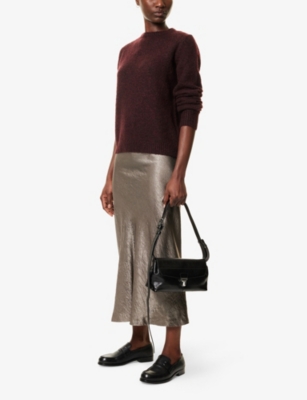 Maison Margiela Womens Taupe Crinkled-texture Regular-fit Woven Midi Skirt In Brown