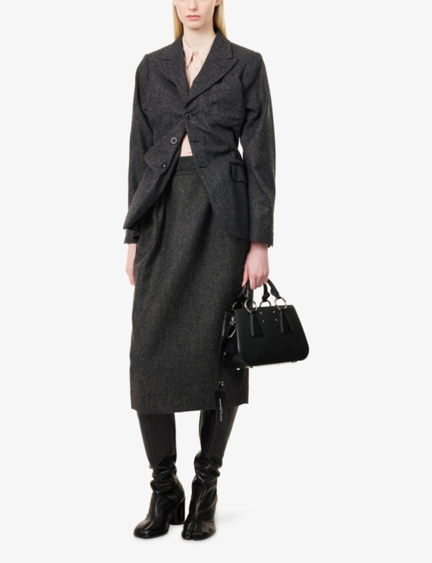 Front-Pleat High-Rise Wool Midi Skirt