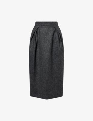 Maison Margiela Womens Dark Grey Melange Front-pleat High-rise Wool Midi Skirt In Gray