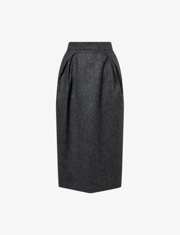 Front-Pleat High-Rise Wool Midi Skirt