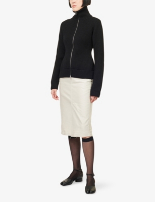 Maison Margiela Womens High-neck Ribbed Wool Cardigan Black Xs In Black