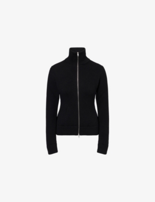 Maison Margiela Womens High-neck Ribbed Wool Cardigan Black Xs
