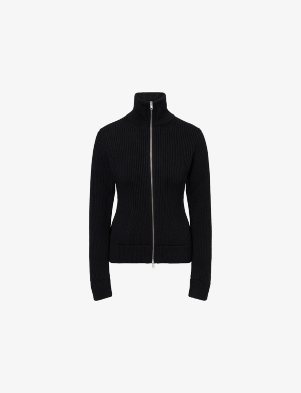 High-Neck Ribbed Wool Cardigan