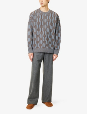 Giorgio Armani Crew Neck Geometric Pattern Sweater In Multi