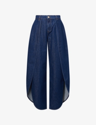 7 For All Mankind Womens Blue Petal Tulip Barrel-leg Denim Jeans In Blue