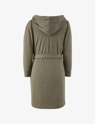 Hugo Boss Khaki Evening Brand-embroidered Cotton-blend Robe In Green