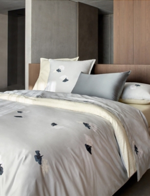 Hugo Boss Silver Moon Flowers Double Cotton-sateen Flat Sheet In Gray