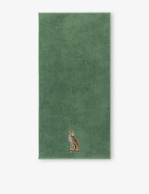 Yves Delorme Green Contes Leopard-embroidered Cotton-b In Green