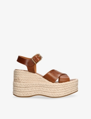 CHLOE: Isla 85 Leather Espadrille Wedges