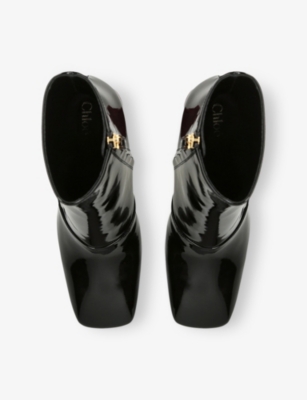 CHLOE: Janis Patent-Leather Heeled Ankle Boots