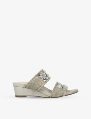 PEDRO GARCIA: Wendy Double-Band Wedge-Heel Woven Sandals