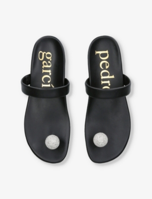 Pedro Garcia Womens Black Bria Crystal Pavé Thong Leather Sandals Eur 39 / 6 Uk