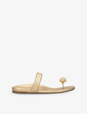 PEDRO GARCIA: Bria Crystal Pavé Thong Leather Sandals