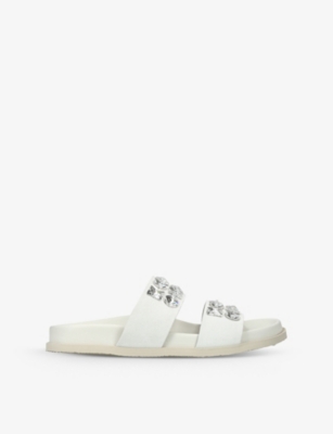 PEDRO GARCIA: Dilys Crystal Double-Band Suede Sandals