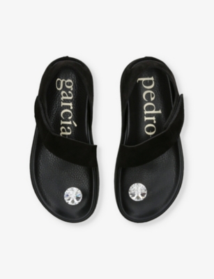 Dorleta Crystal-Button Leather Sandals