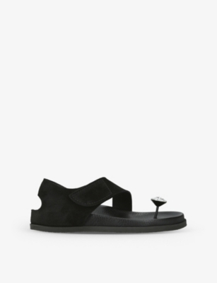 Dorleta Crystal-Button Leather Sandals