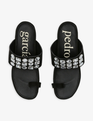 Pedro Garcia Womens Black Waira Linen Wedge Sandals Eur 38/5 Uk