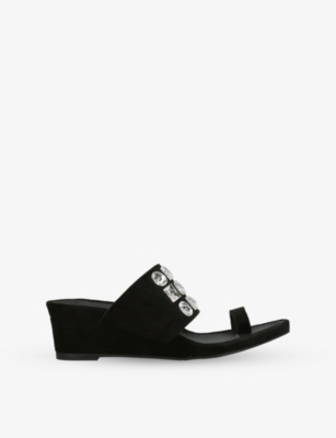 Pedro Garcia Womens Black Waira Linen Wedge Sandals Eur 38/5 Uk