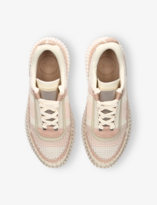 Chloé Womens Beige Oth Nama Mesh And Suede Low-top Trainers Eur 37 / 4 Uk In Brown