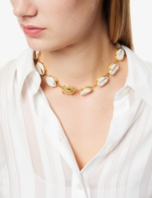 Brinker & Eliza Womens All Summer Long 24ct Antique Gold-plated Stainless-steel And Shell Necklace In Gold