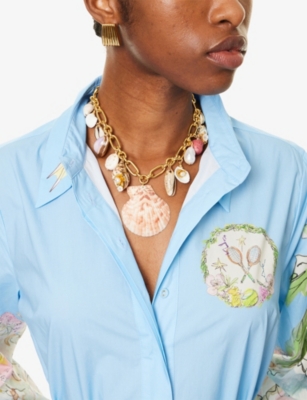 Brinker & Eliza Womens Beach Bound 24ct Antique Gold-plated Brass, Freshwater Pearl And Shell Pendant Necklace In Gold