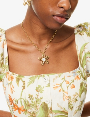 Brinker & Eliza Womens Aloha 24ct Antique Gold-plated Brass And Mother-of-pearl Pendant Necklace