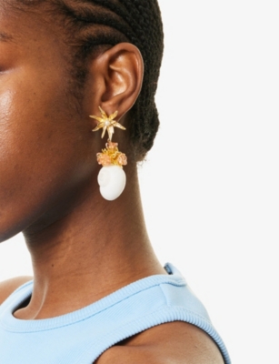 BRINKER + ELIZA: Coralia 24ct Antique Yellow-Gold Plated Metal Earrings