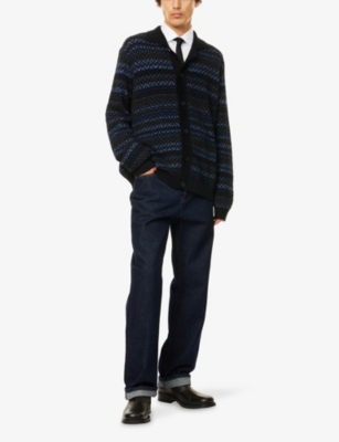 Missoni Mens Chevron Relaxed-fit Knitted Cardigan Blue And Black Tones In Blue