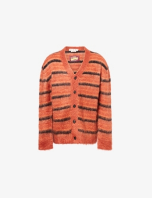Marni Mens Clay V-neck Graphic-intarsia Knitted Cardigan In Brown